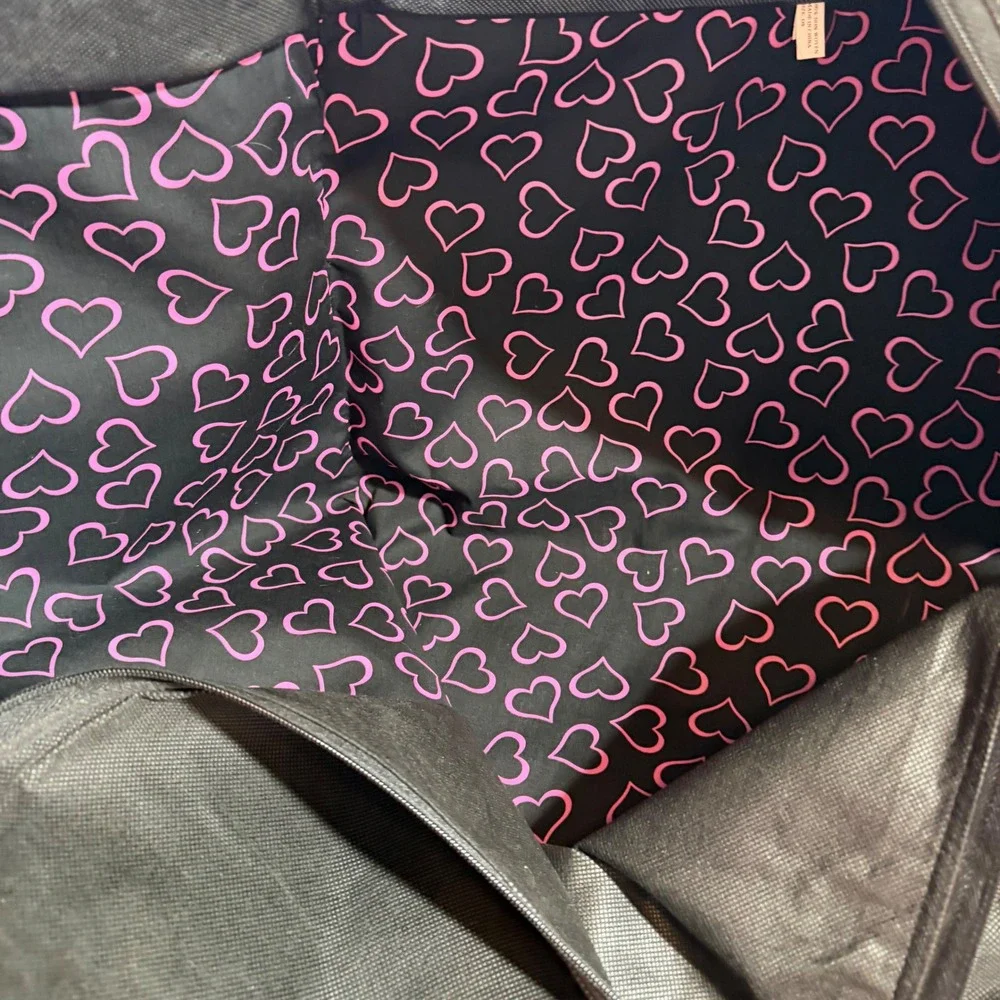 Victorias Secret Garment Bag Black Pink Heart Print Foldable Travel Suit Cover